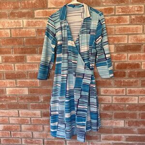 J. McLaughlin Catalina Cloth Wrap Dress Knee Length Women’s Large Blue